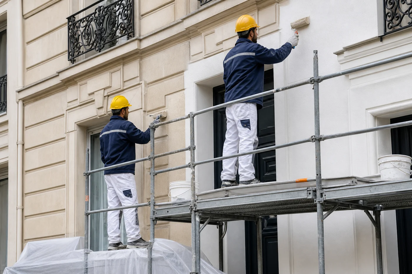 Artisans ASA Services rénovant une façade en Île-de-France